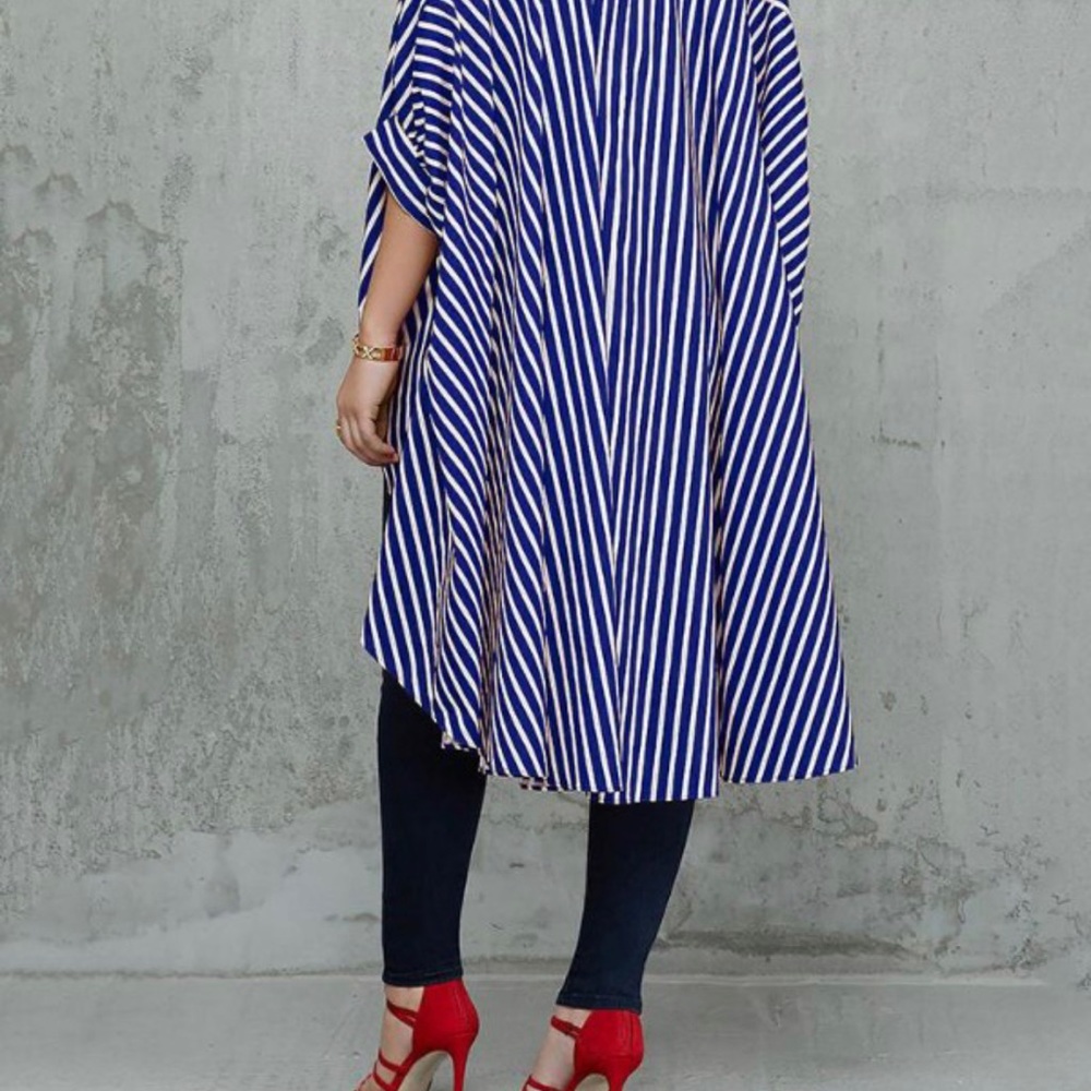 Boho Blue Striped Plus Size Color Block High Low … - image 8